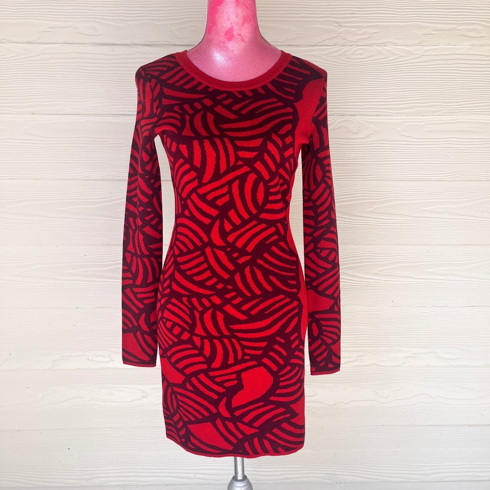 Diane von Furstenberg Sweater Dress Women Small Red Excellent 100% Wool‎ Knit